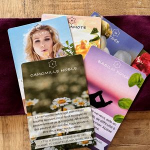 53 cartes d'oracle sur les huiles essentielles avec mantras créées par Nicole Schaerli