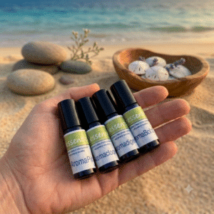 Kit de voyage composé de 4 roll-on d'huiles essentielles, idéal pour les vacances et les voyages